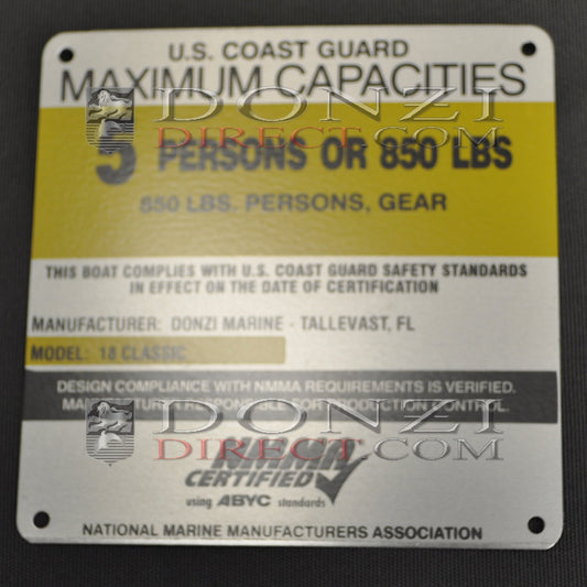 Donzi OEM 18 Classic Capacity Plate