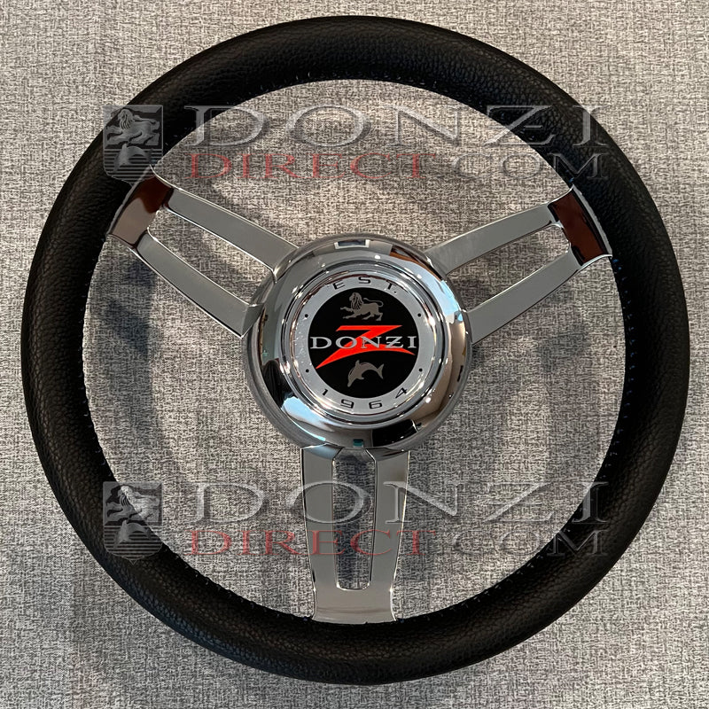 Donzi Almalfi 13.75" Black Italian Leather Steering Wheel