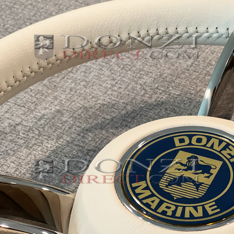Donzi Capri 13.8" White Italian Leather Stitched Steering Wheel