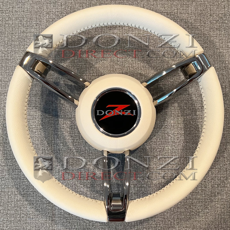 Donzi Capri 13.8" White Italian Leather Stitched Steering Wheel