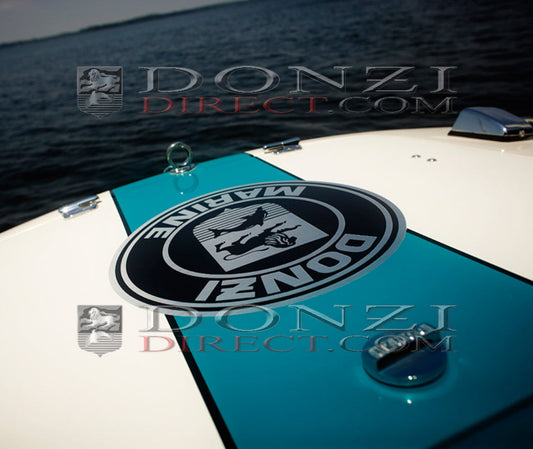 Donzi Marine Lion Dolphin Shield OEM Logo Brushed Aluminum 16"- RED