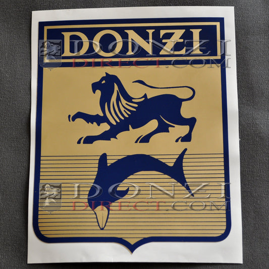 Donzi OEM Hullside Decal Logo - 1960s/70s Lion Dolphin Flag, 6 3/4"