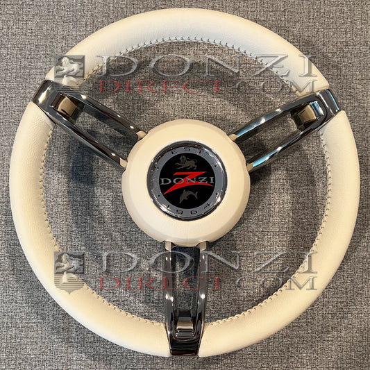 Donzi Capri 13.8" White Italian Leather Stitched Steering Wheel