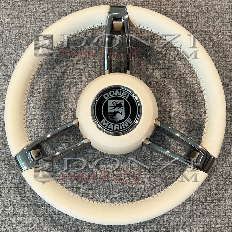 Donzi Capri 13.8" White Italian Leather Stitched Steering Wheel