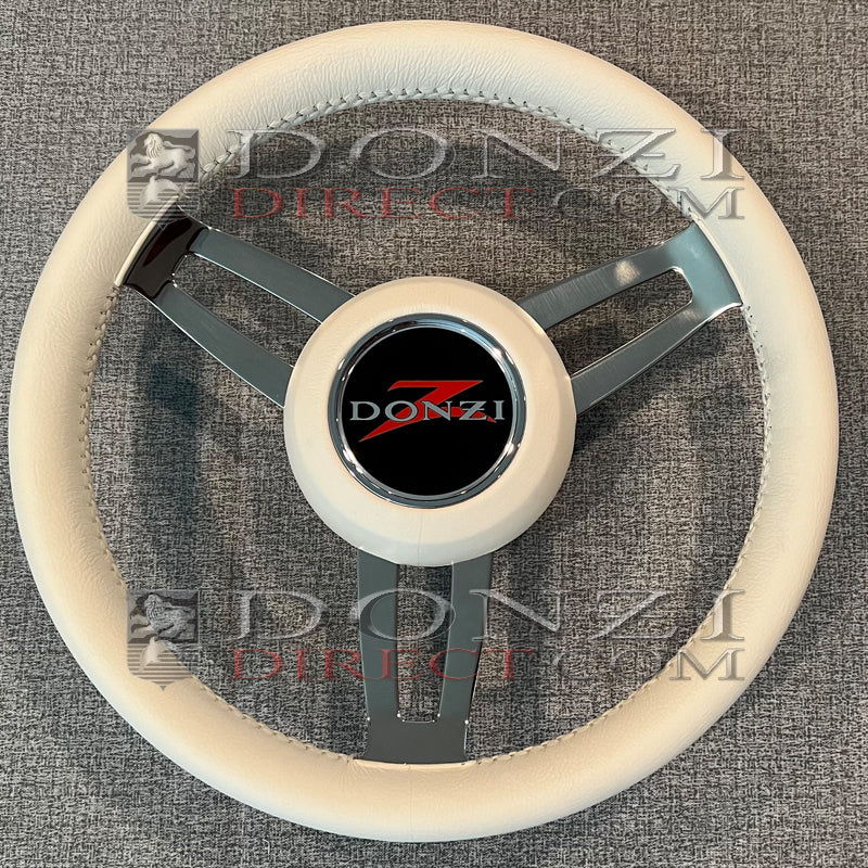 Donzi Sardinia 13.8" White Italian Leather Steering Wheel